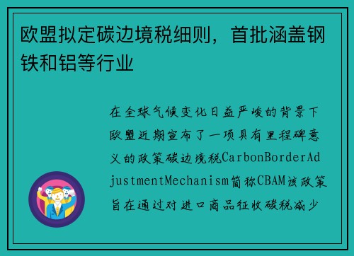 欧盟拟定碳边境税细则,首批涵盖钢铁和铝等行业